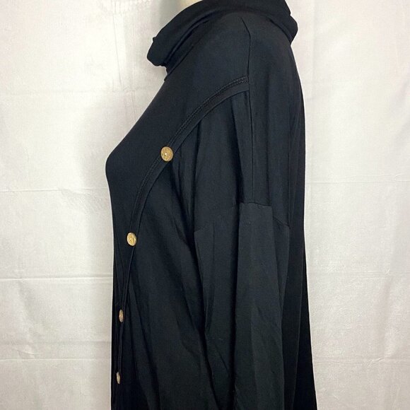 Cool Melon Size L Tunic Turtleneck Top Black Button Detail Stretch - Picture 4 of 6